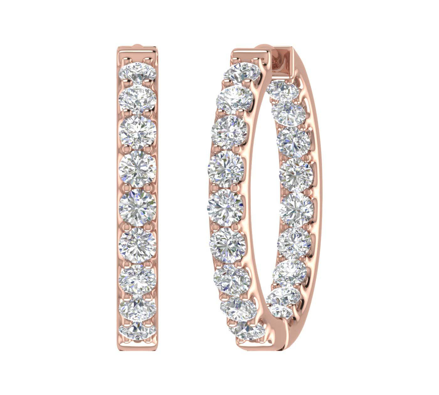 3 Carat (ctw) Inside Out Diamond Hoop Earrings in Gold