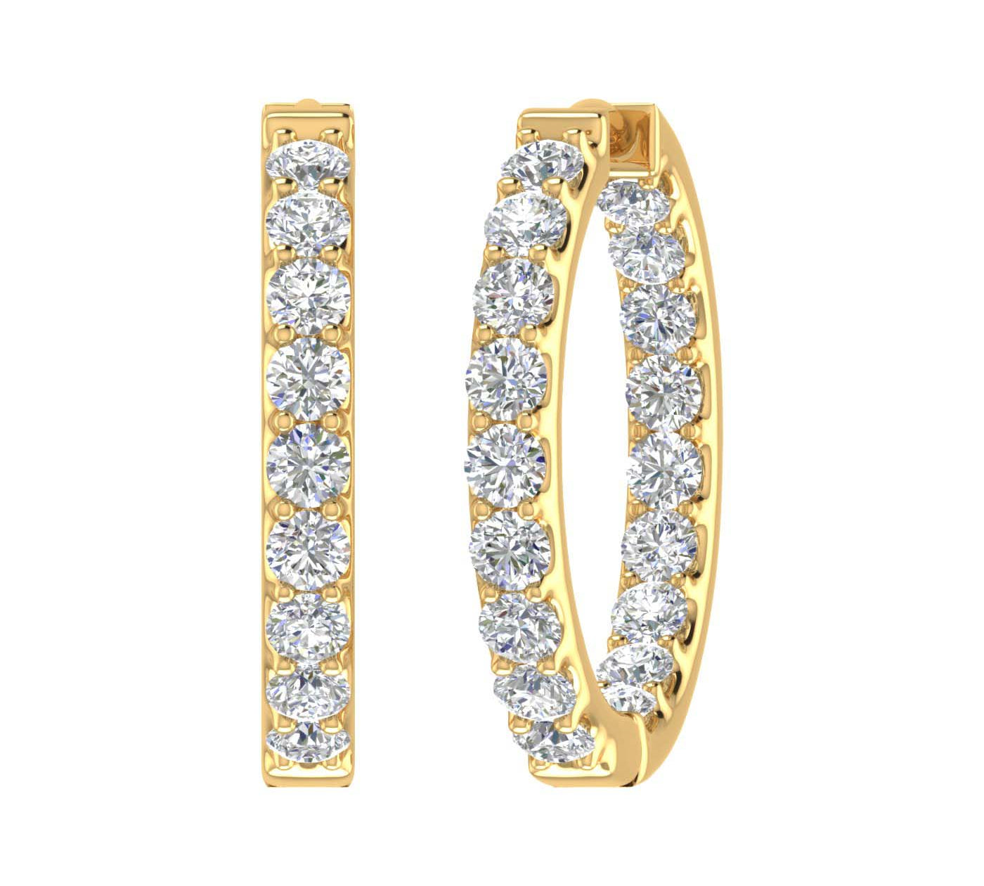 3 Carat (ctw) Inside Out Diamond Hoop Earrings in Gold