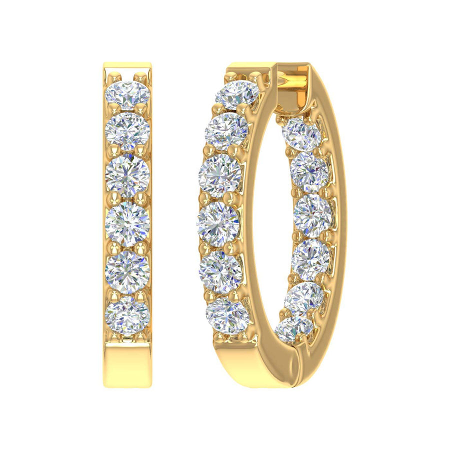 2 Carat (ctw) Inside Out Diamond Hoop Earrings in Gold