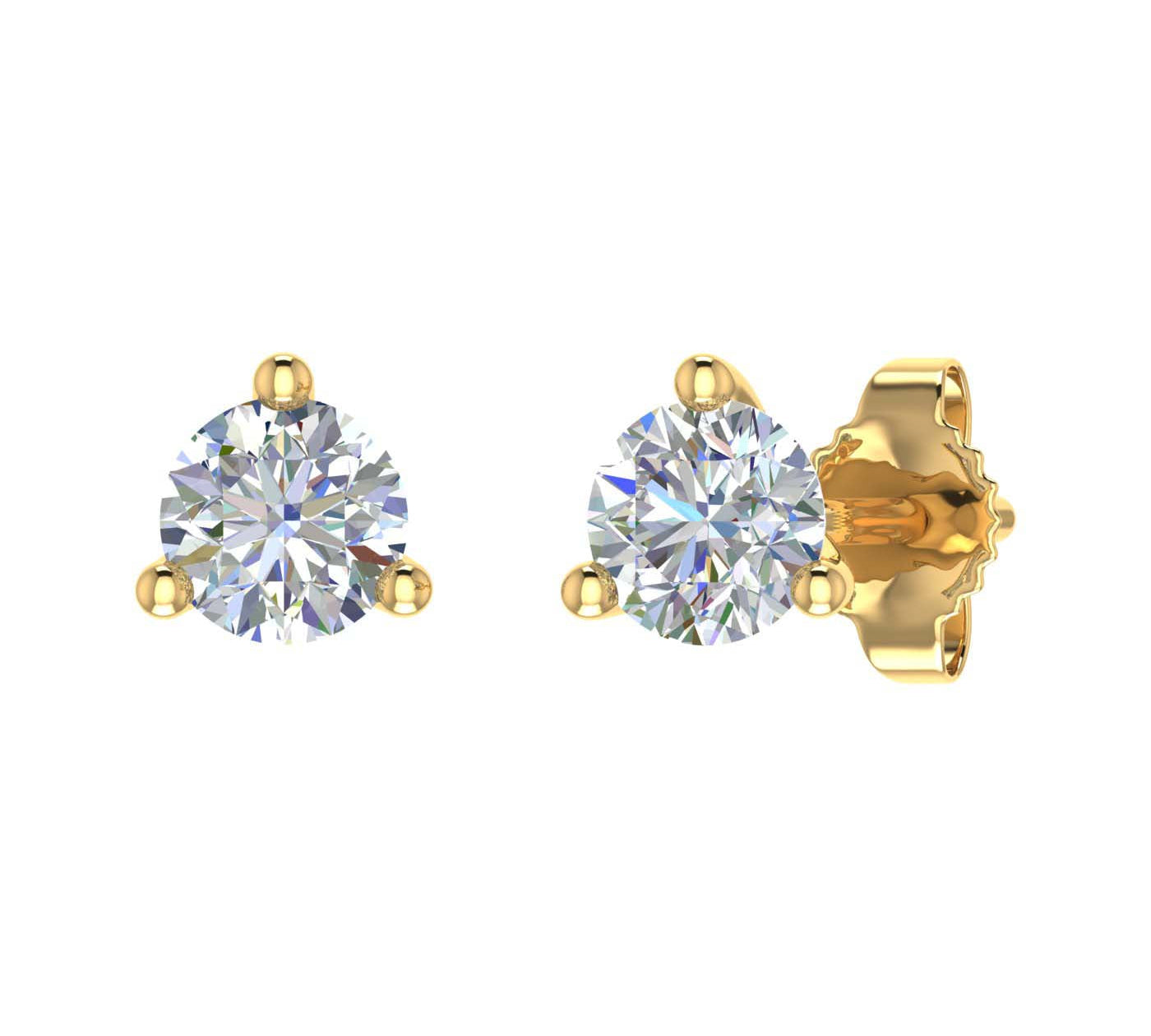 0.40 Carat 3-Prong Set Diamond Stud Earrings in Gold
