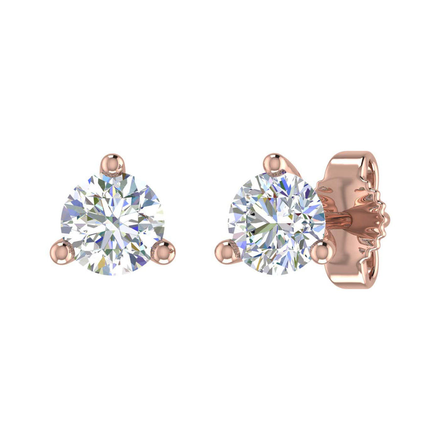 2/3 Carat Diamond 3-Prong Set Stud Earrings in Gold (0.66 Ct)