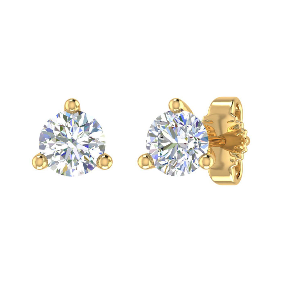 2/3 Carat Diamond 3-Prong Set Stud Earrings in Gold (0.66 Ct) - IGI Certified