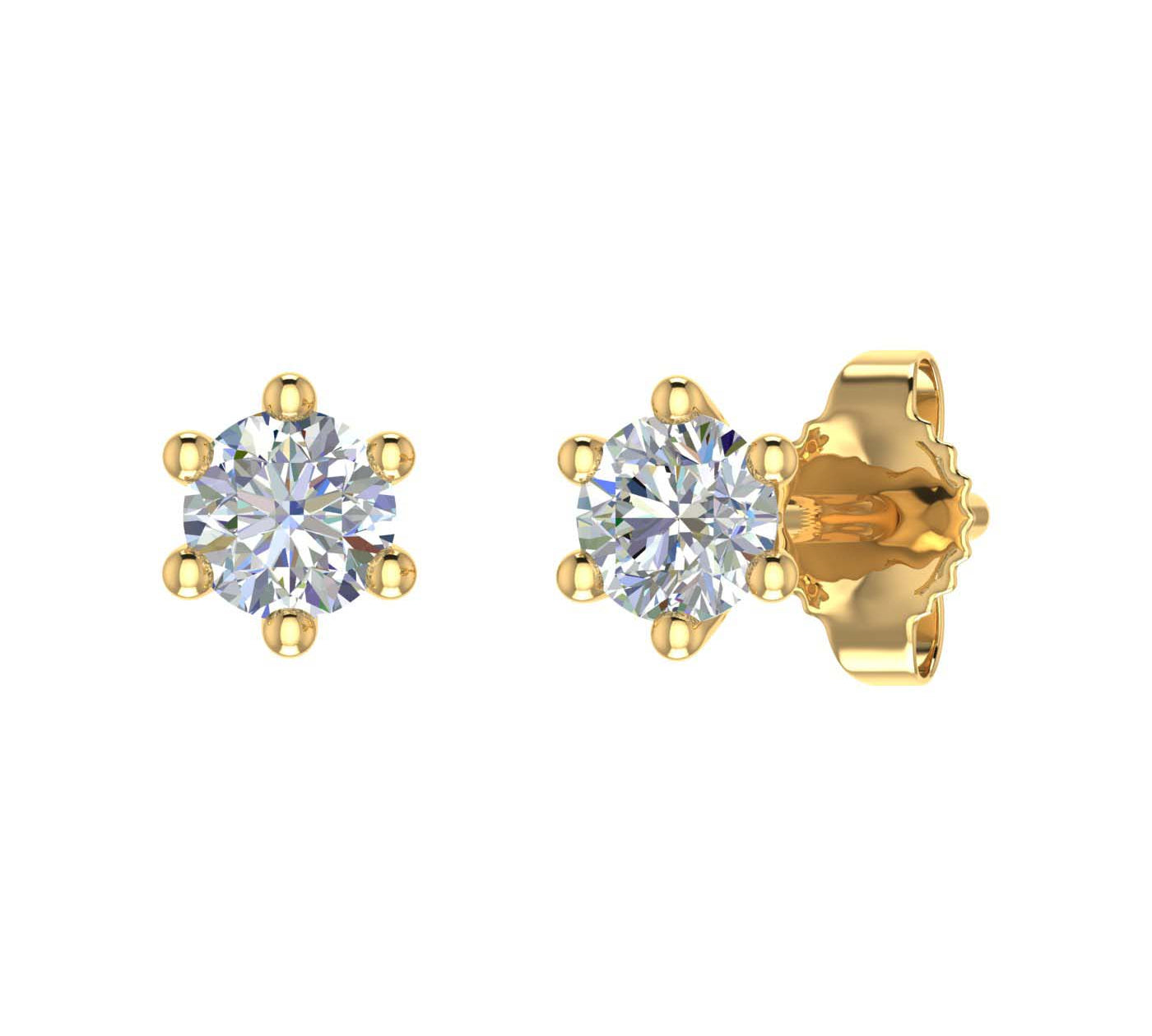 1/5 Carat 6-Prong Diamond Stud Earrings in Gold
