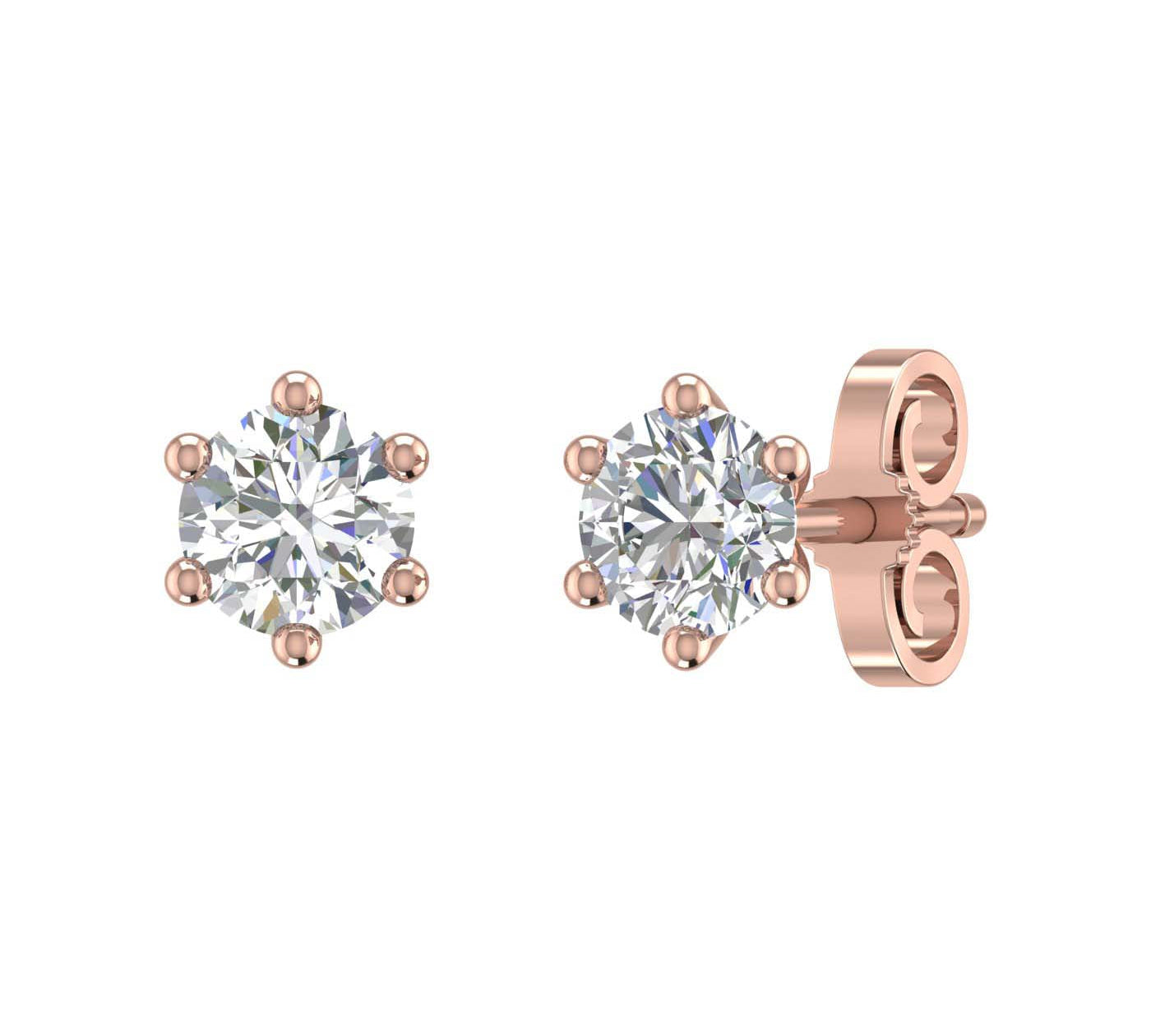 2/3 Carat Diamond 6-Prong Set Stud Earrings in Gold (0.66 Ct)