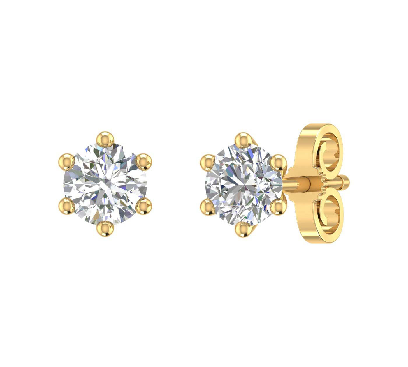2/3 Carat Diamond 6-Prong Set Stud Earrings in Gold (0.66 Ct)