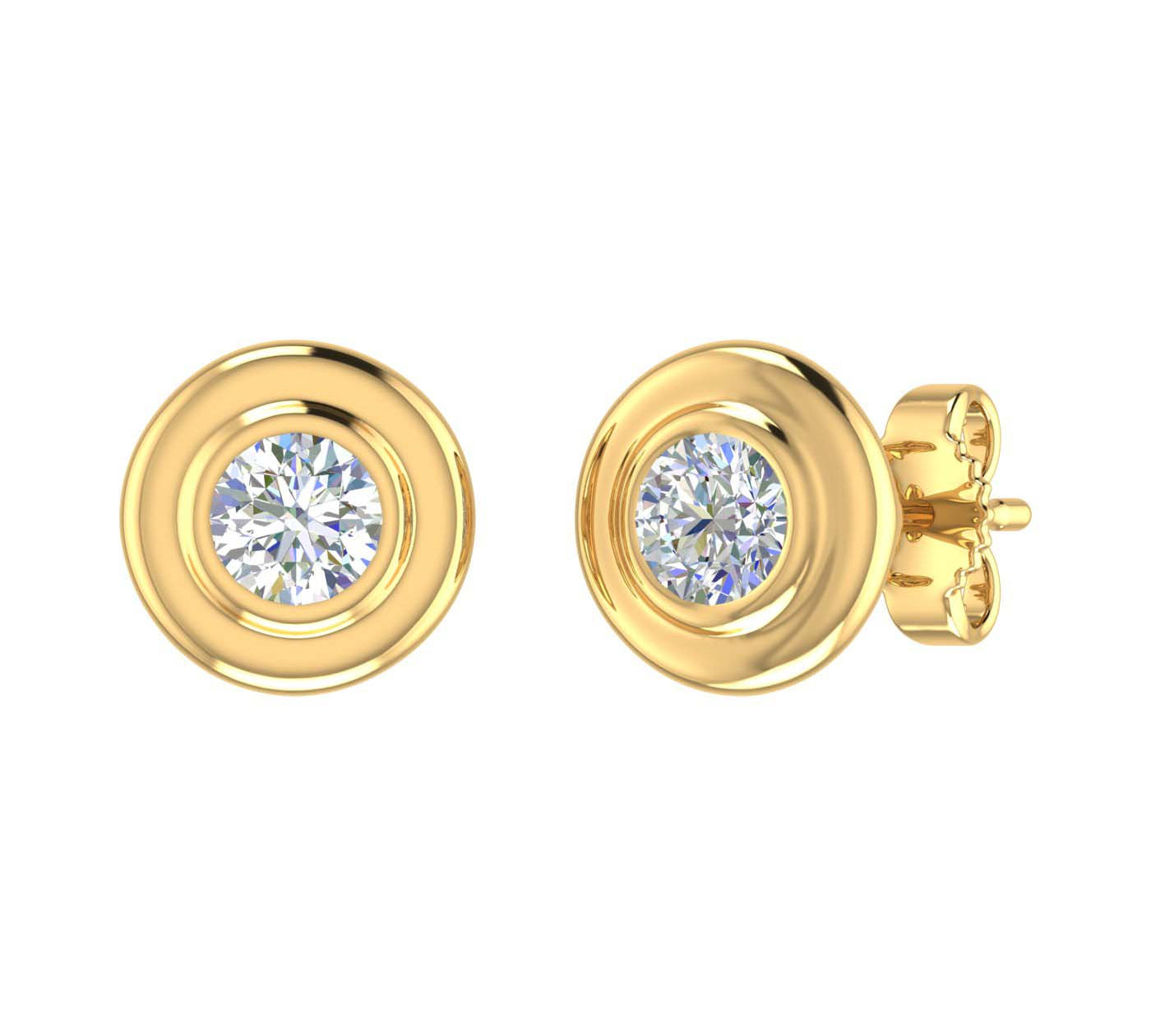 2/3 Carat Diamond Bezel Set Stud Earrings in Gold (0.66 Ct) - IGI Certified