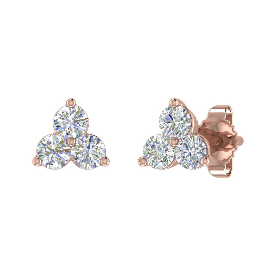 3-Stone Diamond Stud Earrings in Gold (0.31 Carat) - IGI Certified