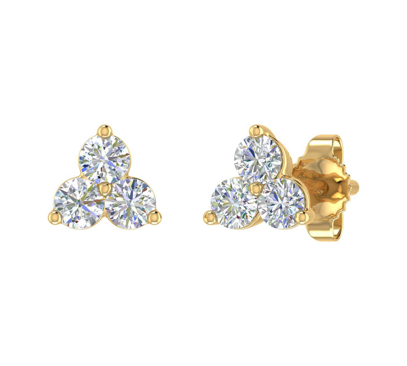 3-Stone Diamond Stud Earrings in Gold (0.31 Carat)