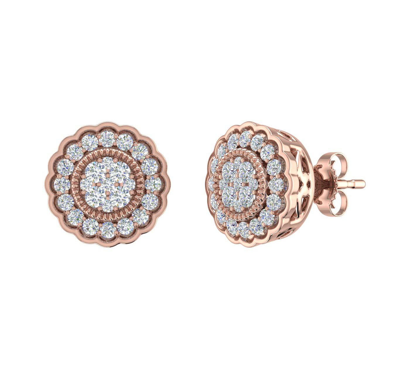 1/3 Carat Halo Diamond Stud Earrings in Gold