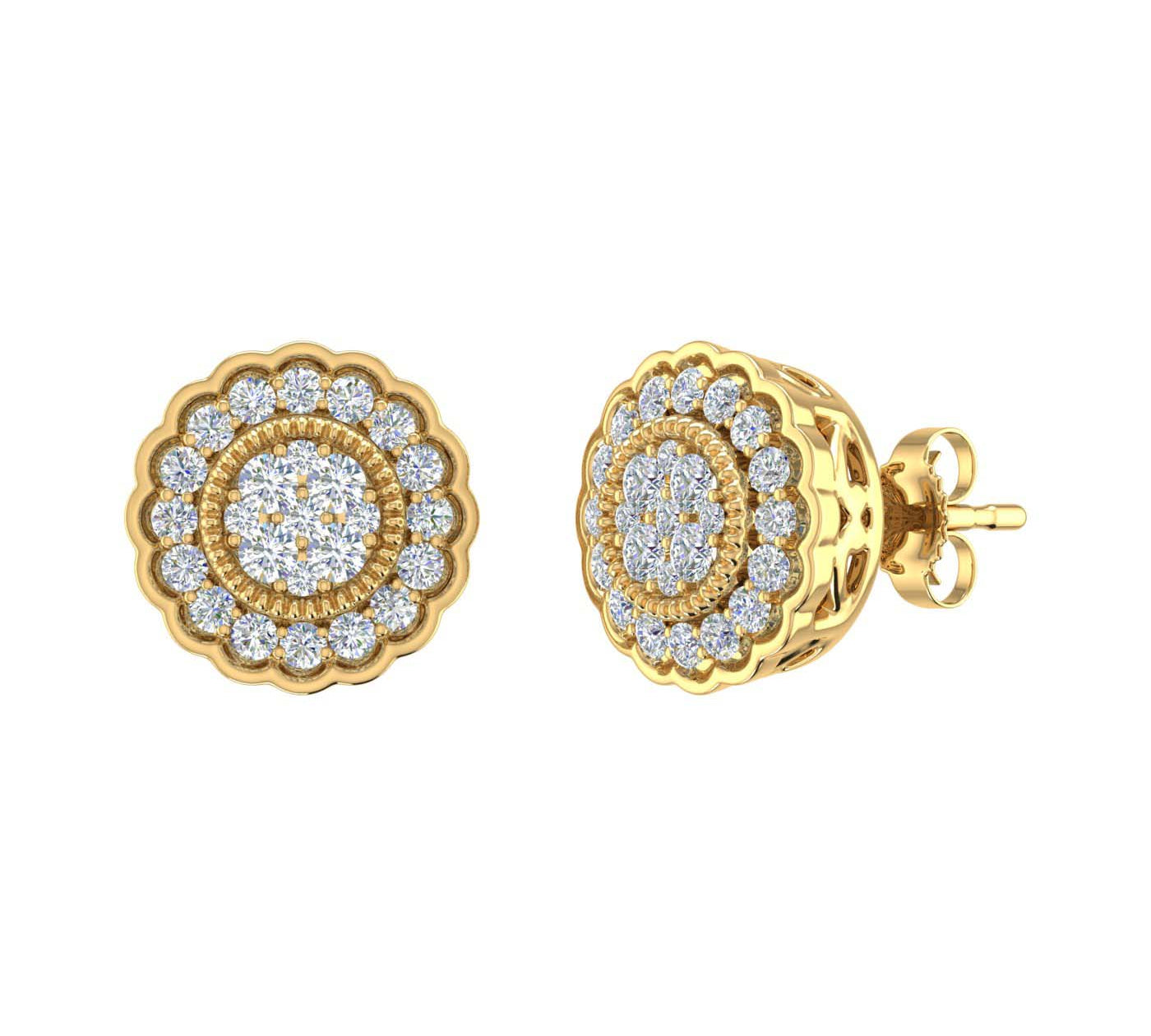 1/3 Carat Halo Diamond Stud Earrings in Gold