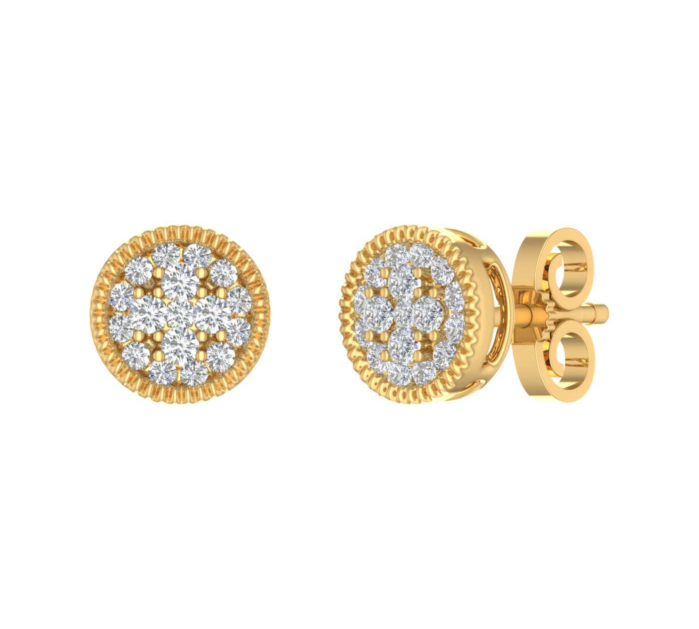 1/3 Carat Cluster Diamond Stud Earrings in Gold
