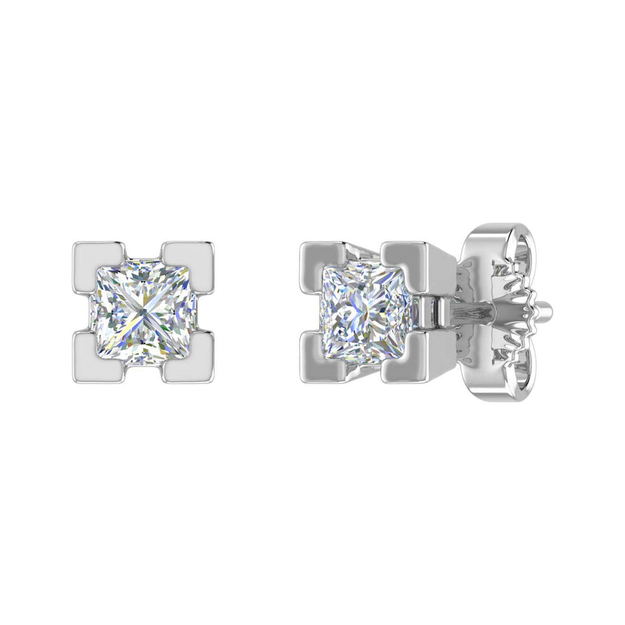 1/2 Carat 4-Prong Set Princess Cut Diamond Stud Earrings in Gold