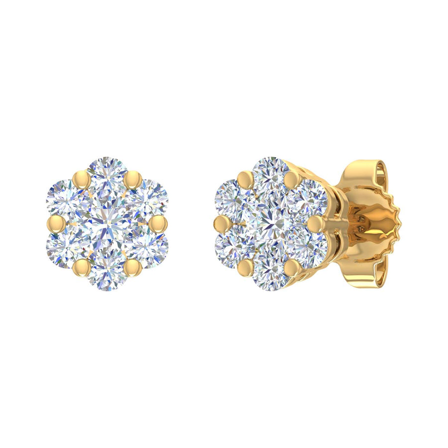 1/4 Carat Cluster Diamond Stud Earrings in Gold