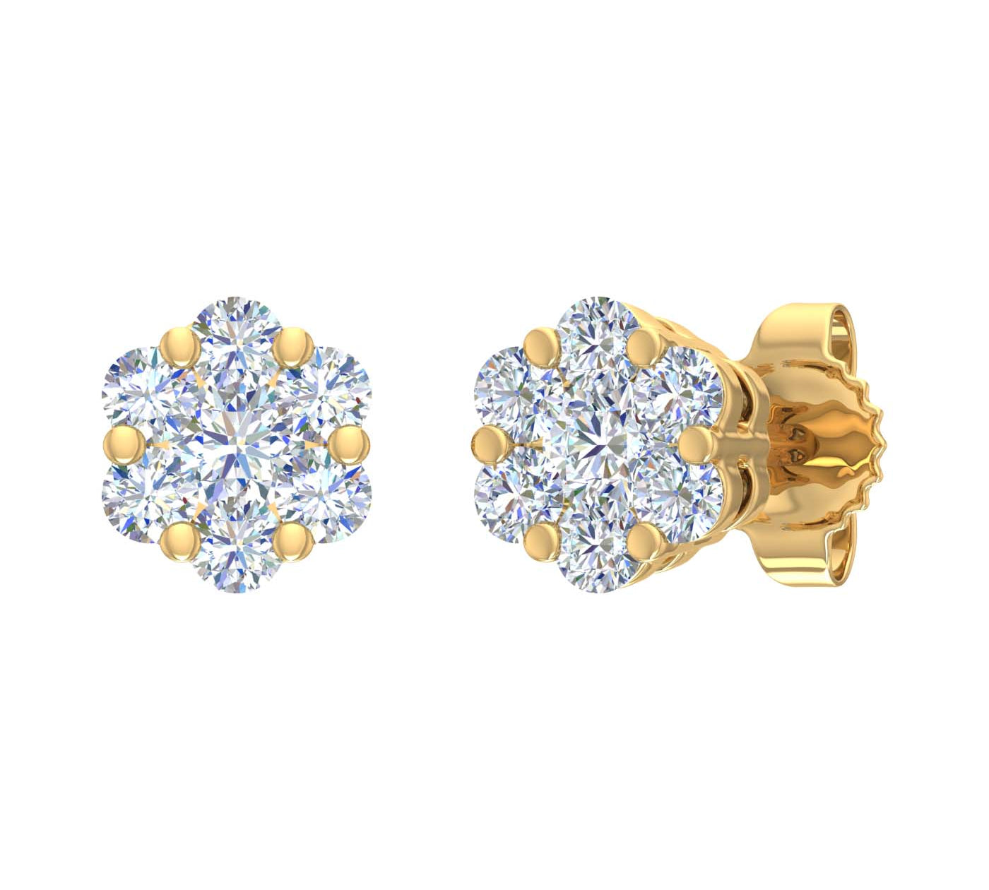 1/4 Carat Cluster Diamond Stud Earrings in Gold - IGI Certified
