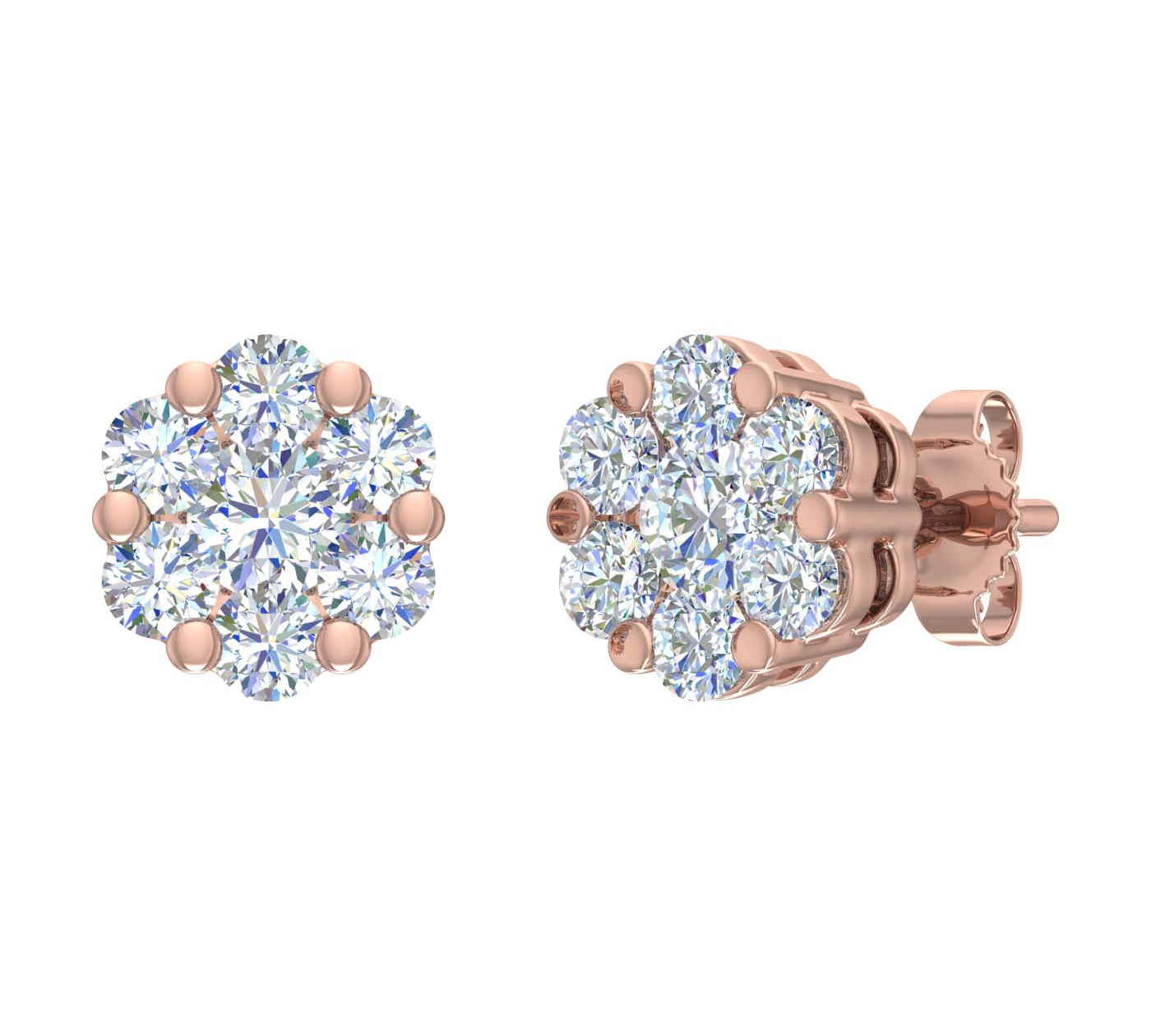 3/4 Carat Cluster Diamond Stud Earrings in Gold - IGI Certified