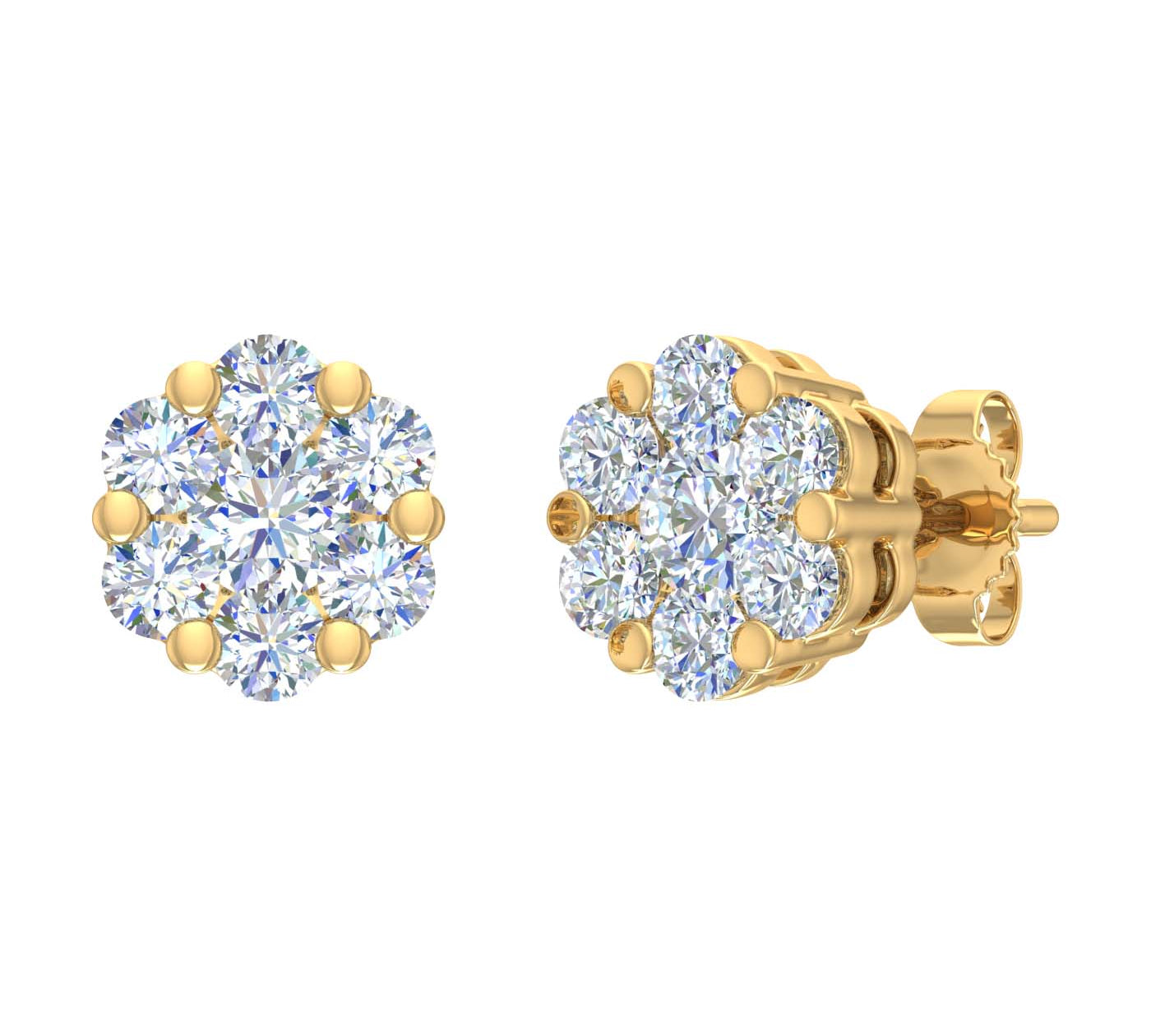 3/4 Carat Cluster Diamond Stud Earrings in Gold - IGI Certified