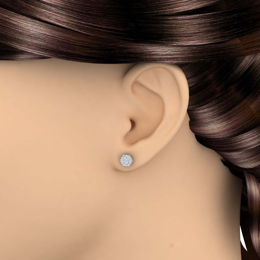 1 Carat (ctw) Cluster Diamond Stud Earrings in Gold - IGI Certified