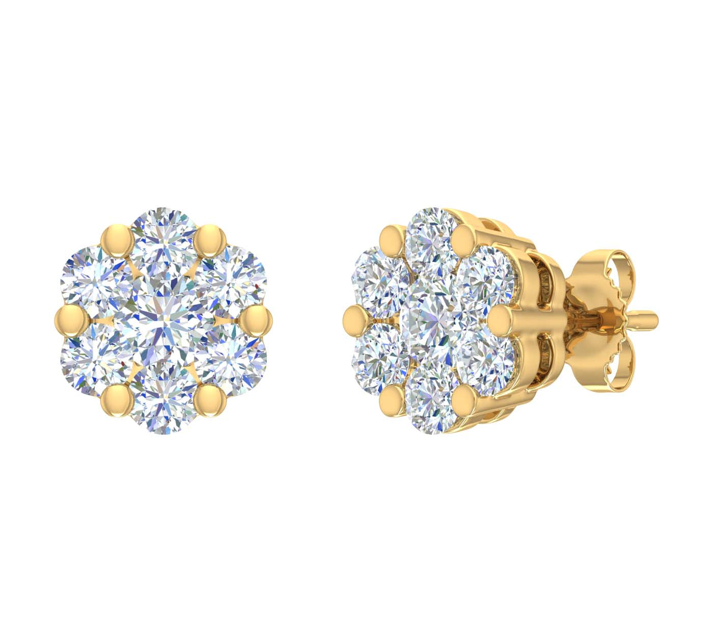 1 Carat (ctw) Cluster Diamond Stud Earrings in Gold - IGI Certified