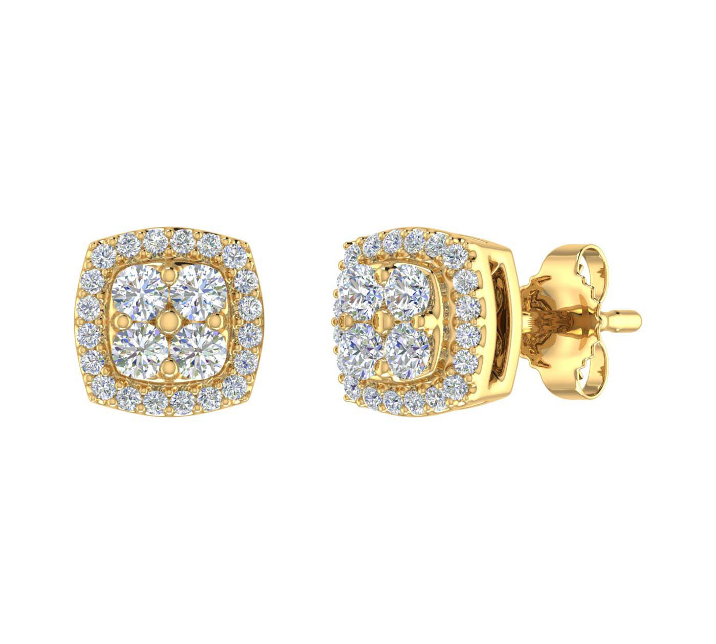 1/4 Carat Cushion Shaped Diamond Stud Earrings in Gold