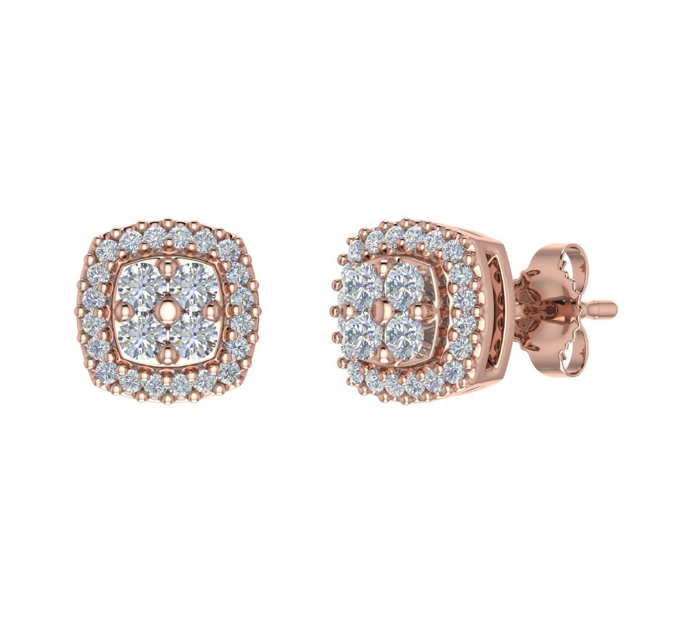 1/3 Carat Cushion Shaped Diamond Stud Earrings in Gold - IGI Certified