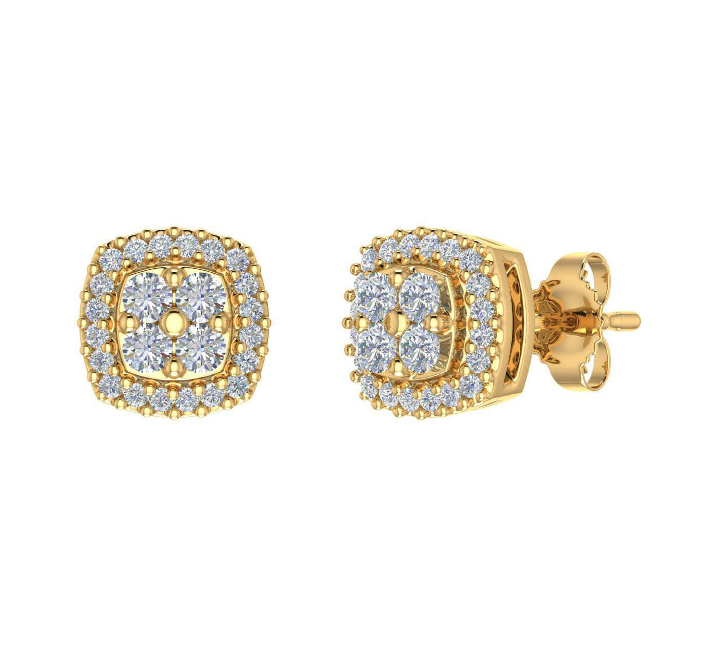1/3 Carat Cushion Shaped Diamond Stud Earrings in Gold - IGI Certified