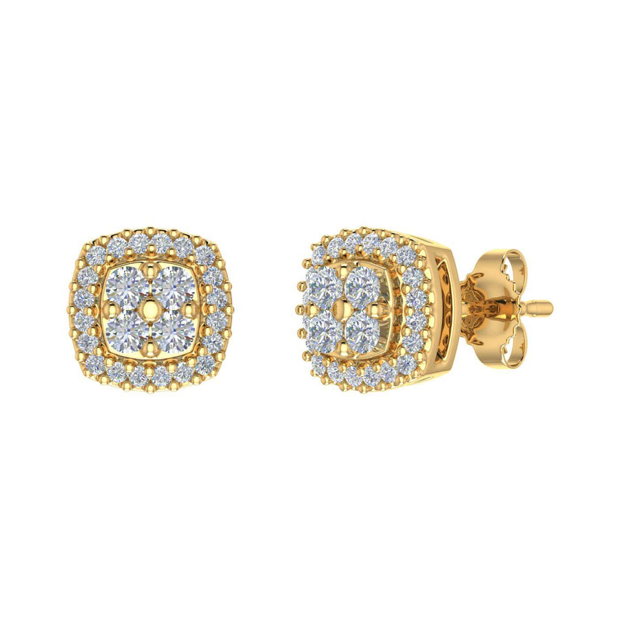 1/3 Carat Cushion Shaped Diamond Stud Earrings in Gold