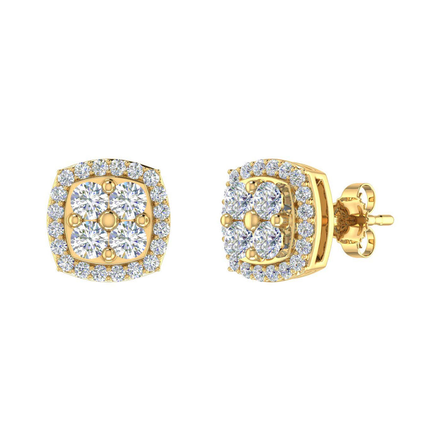 1/2 Carat Cushion Shaped Diamond Stud Earrings in Gold - IGI Certified