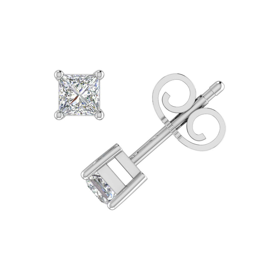 1/3 Carat Princess Cut Diamond Stud Earrings in Gold - IGI Certified