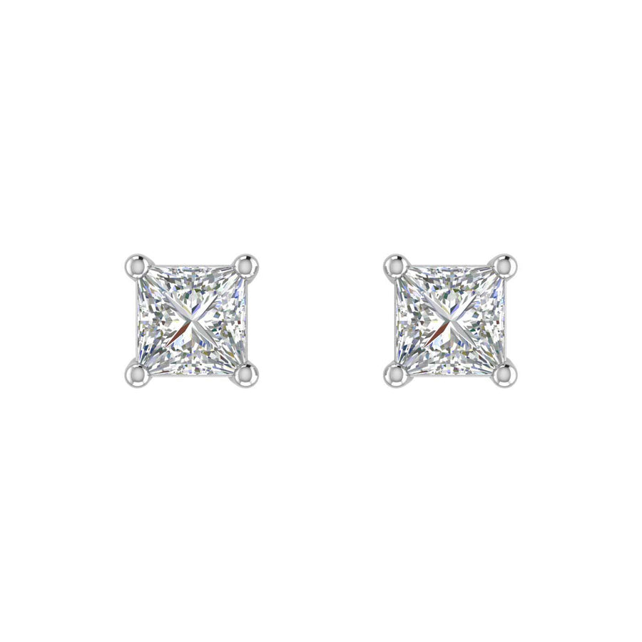 1/3 Carat Princess Cut Diamond Stud Earrings in Gold