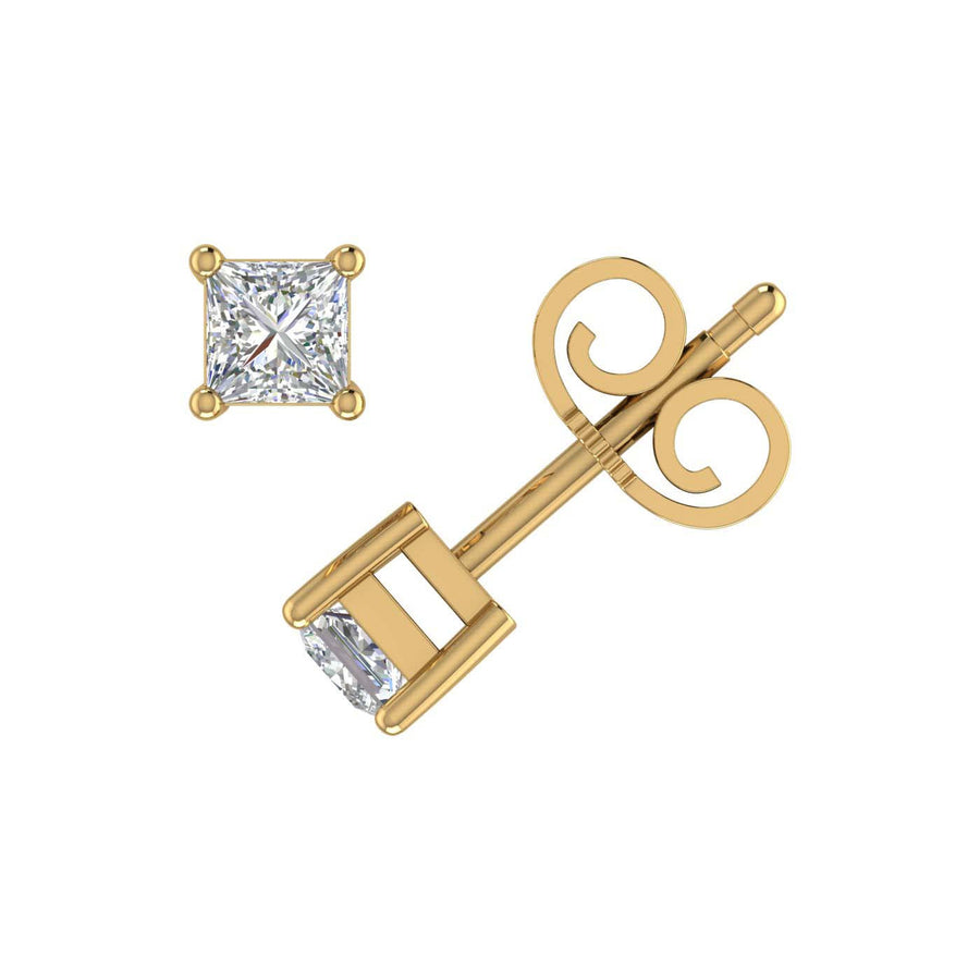 1/3 Carat Princess Cut Diamond Stud Earrings in Gold - IGI Certified