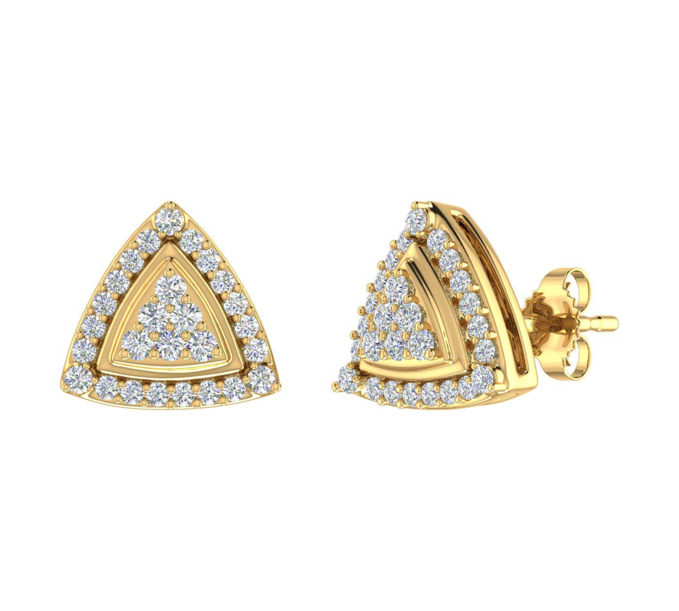 1/3 Carat Triangle Diamond Stud Earrings in Gold