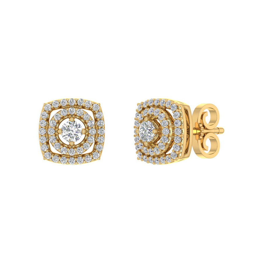 1/2 Carat Cushion Shaped Diamond Stud Earrings in Gold