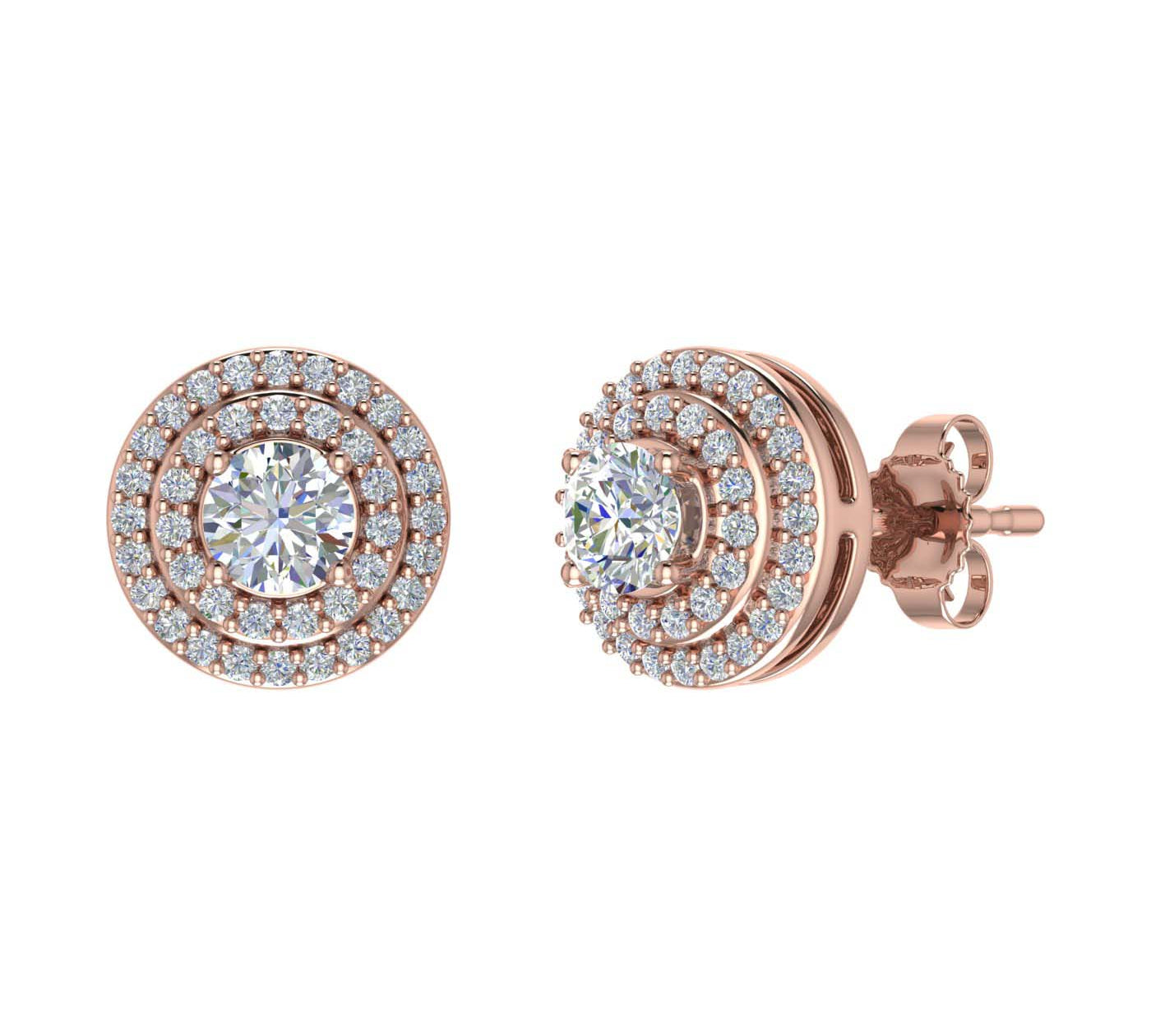 5/8 Carat Double Halo Diamond Stud Earrings in Gold