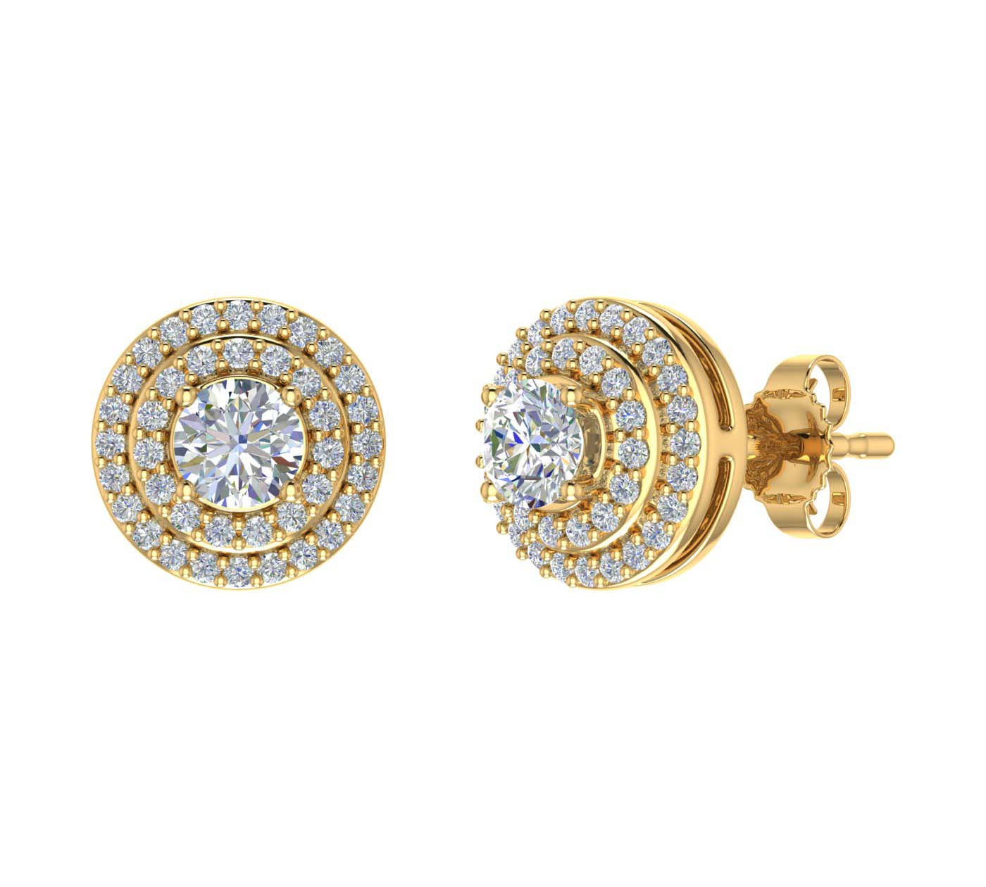 5/8 Carat Double Halo Diamond Stud Earrings in Gold