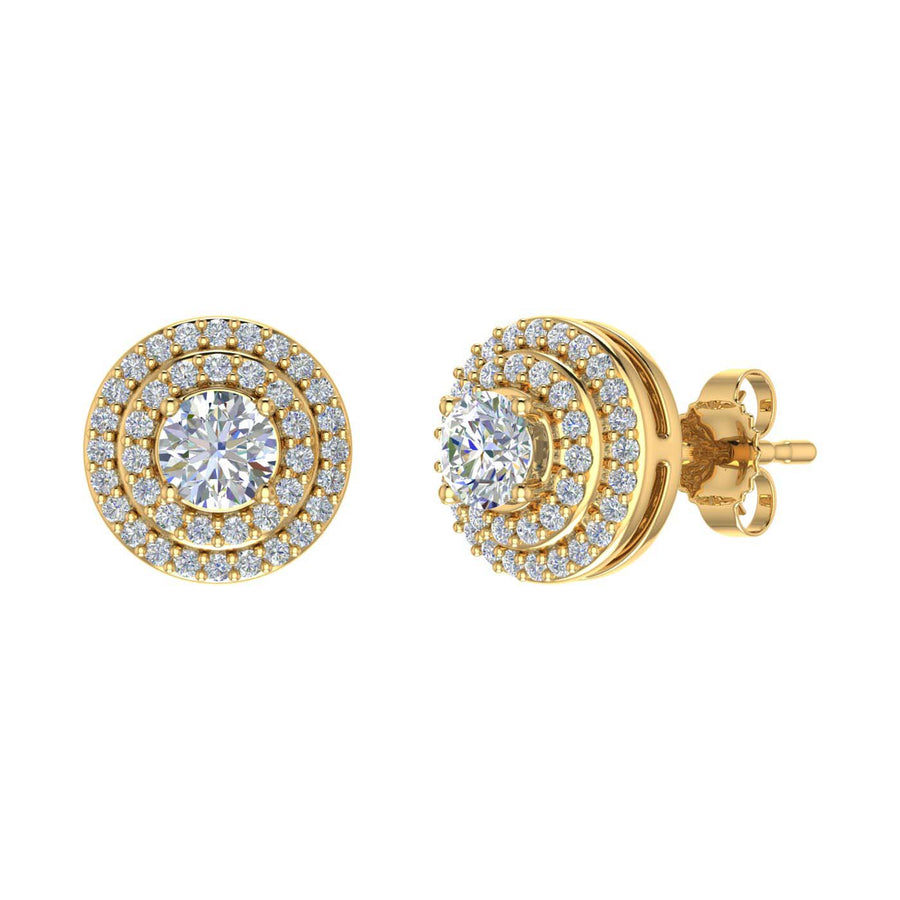 5/8 Carat Double Halo Diamond Stud Earrings in Gold