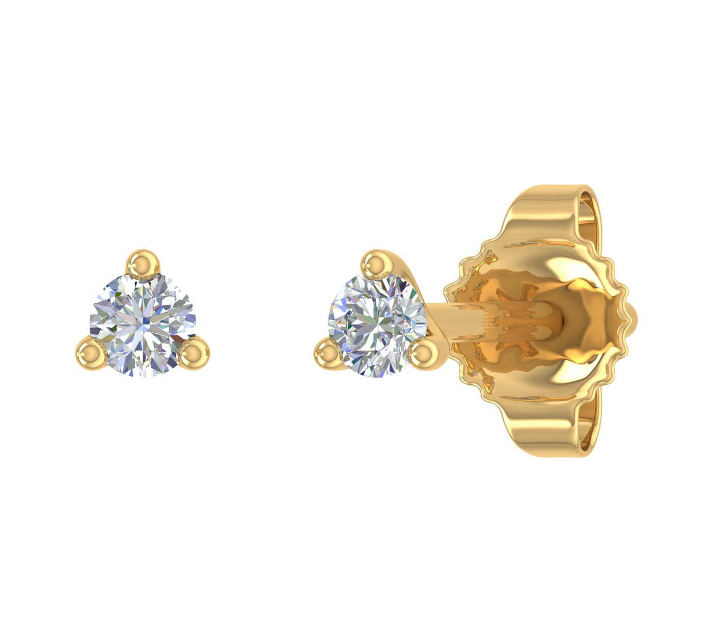 0.05 Carat 3-Prong Diamond Very Small Stud Earrings in Gold