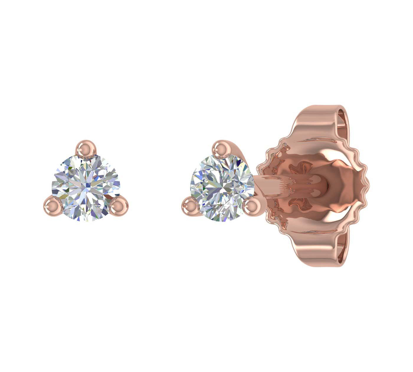 0.07 Carat 3-Prong Diamond Very Small Stud Earrings in Gold
