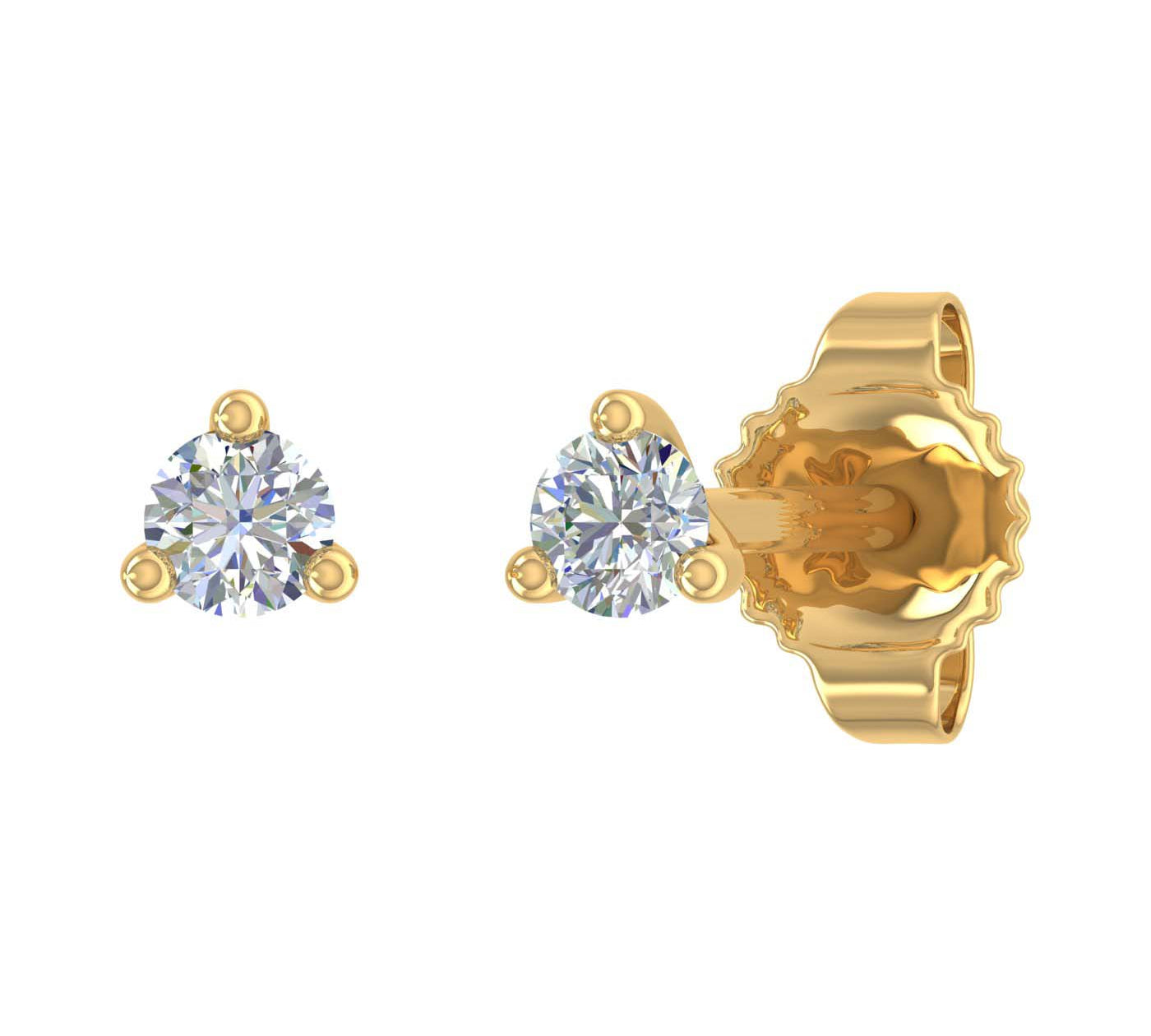 0.07 Carat 3-Prong Diamond Very Small Stud Earrings in Gold