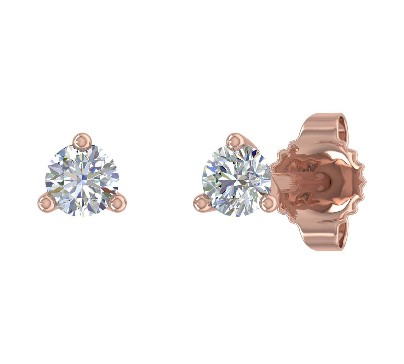 1/10 Carat 3-Prong Diamond Tiny Stud Earrings in Gold