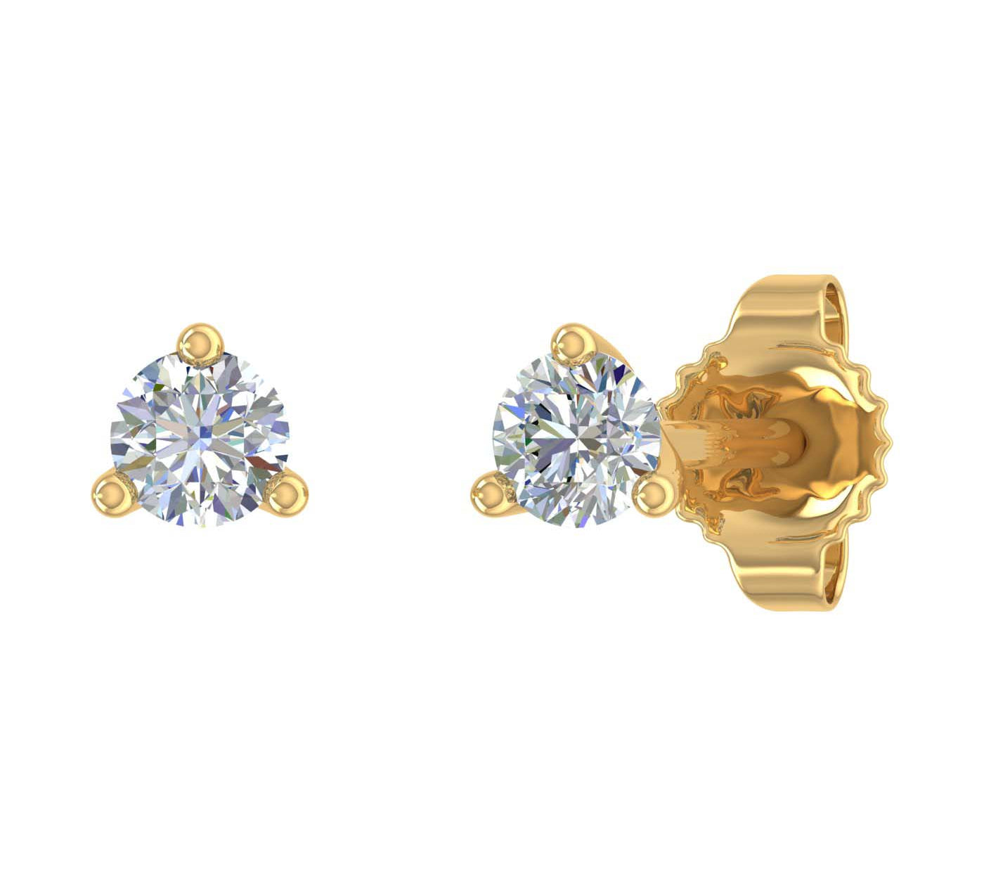1/10 Carat 3-Prong Diamond Tiny Stud Earrings in Gold