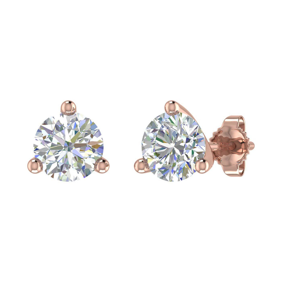 1 Carat 3-Prong Set Diamond Stud Earrings in Gold