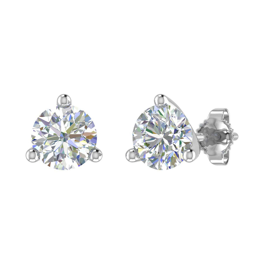 1 Carat 3-Prong Set Diamond Stud Earrings in Gold