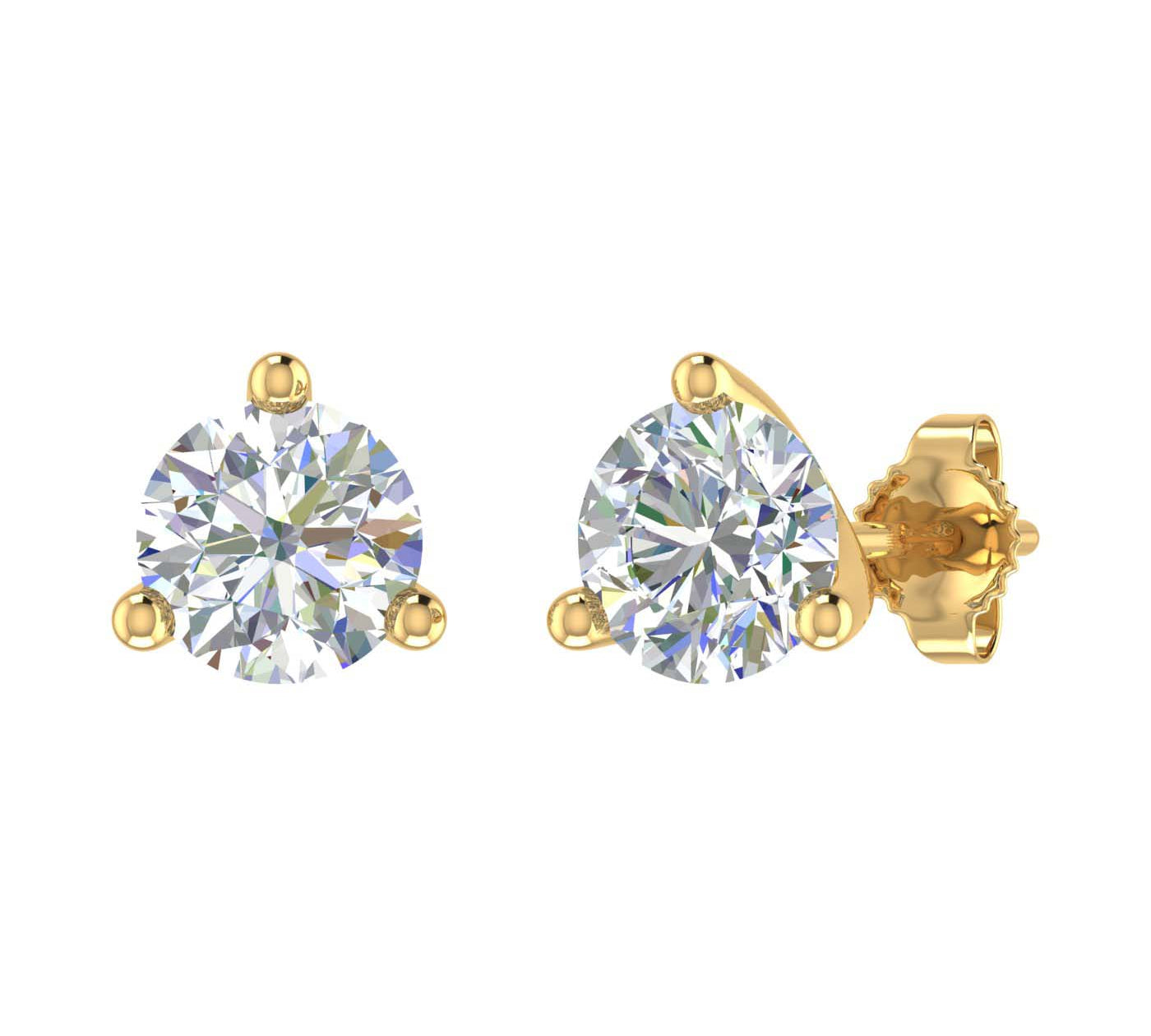 1 Carat 3-Prong Set Diamond Stud Earrings in Gold