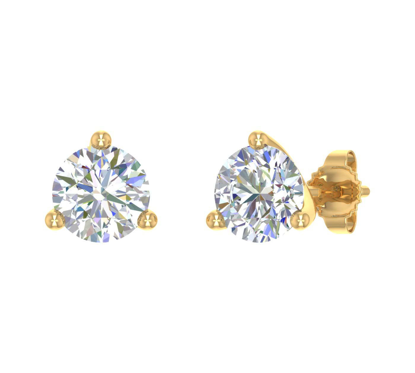 0.15 Carat 3-Prong Diamond Stud Earrings in Gold