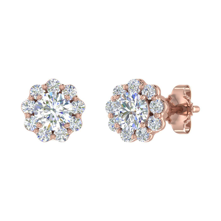 1/2 Carat Flower Shaped Cluster Diamond Earrings in Gold