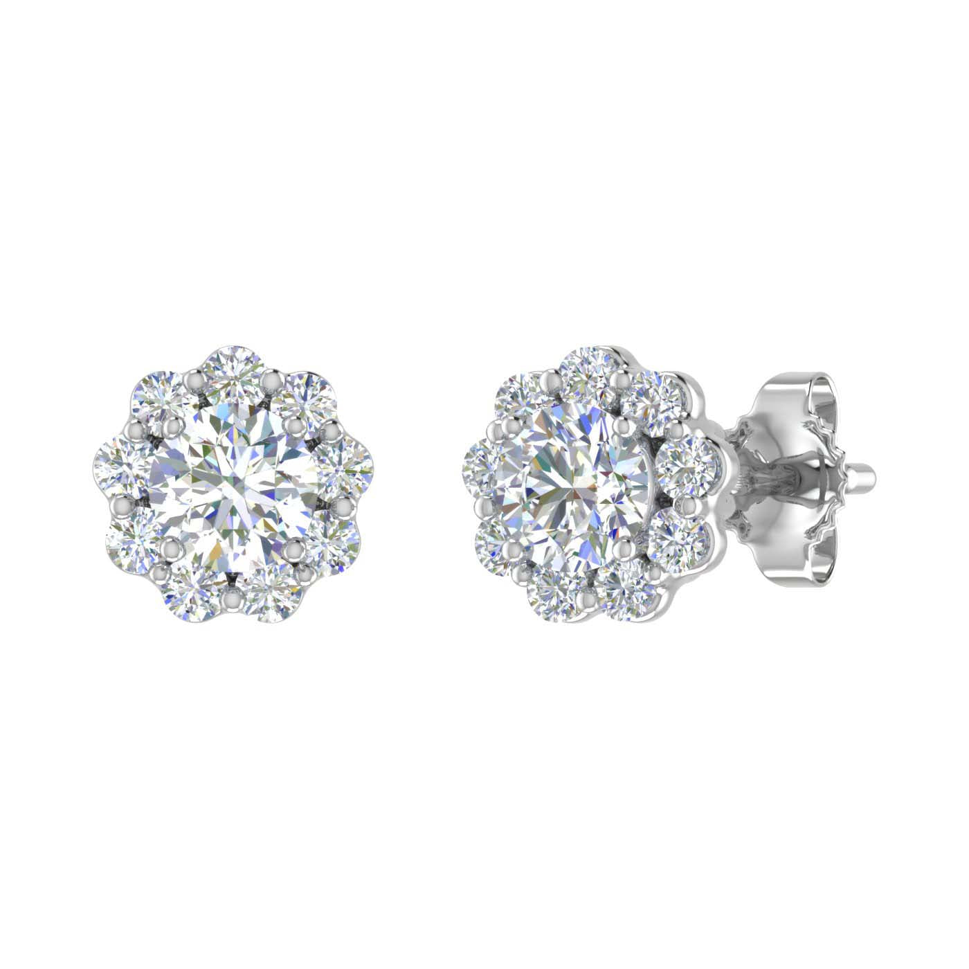 1/2 Carat Flower Shaped Cluster Diamond Earrings in White Gold - IGI Certified