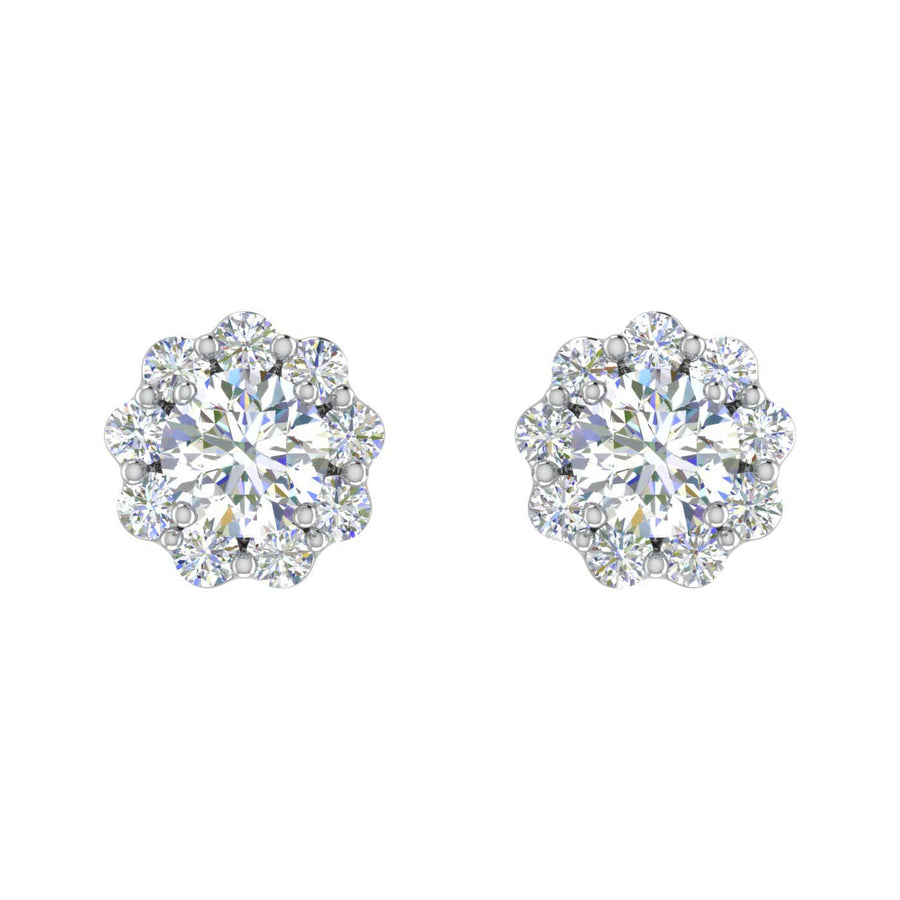 1/2 Carat Flower Shaped Cluster Diamond Earrings in Gold - IGI Certified