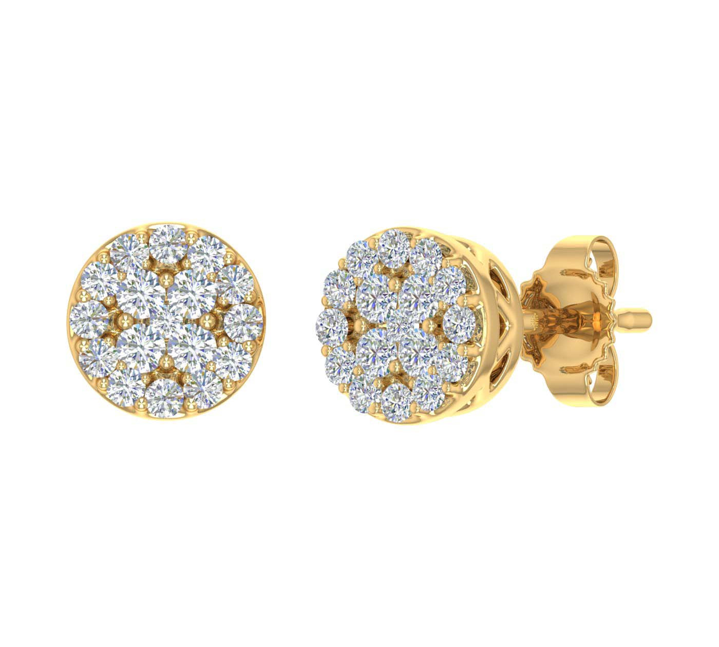 1/4 Carat Cluster Diamond Stud Earrings in Gold