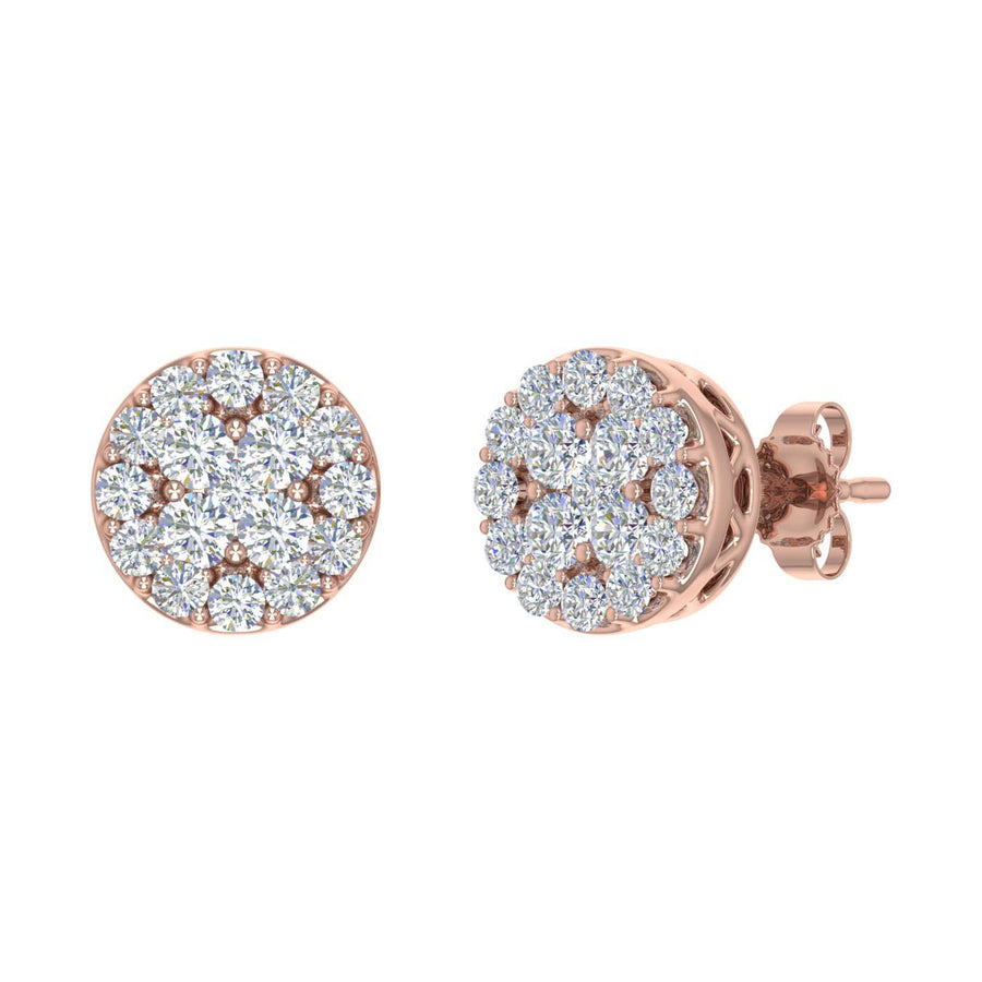 3/4 Carat Cluster Diamond Stud Earrings in Gold