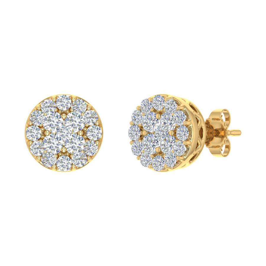 3/4 Carat Cluster Diamond Stud Earrings in Gold